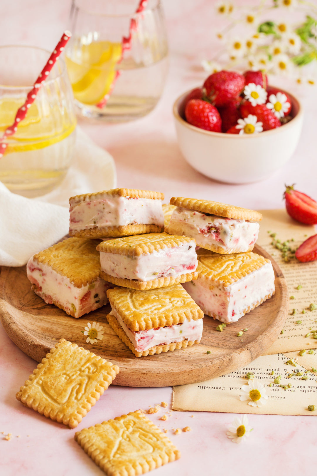 Sandwichs glacés de biscuits Trinibeurre avec fraises
