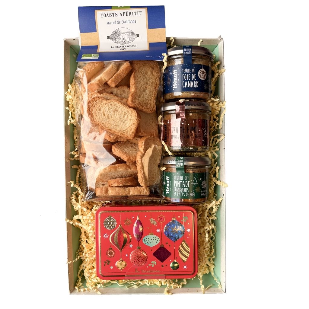 Panier garni de Noël – Terrines festives et toasts apéritifs