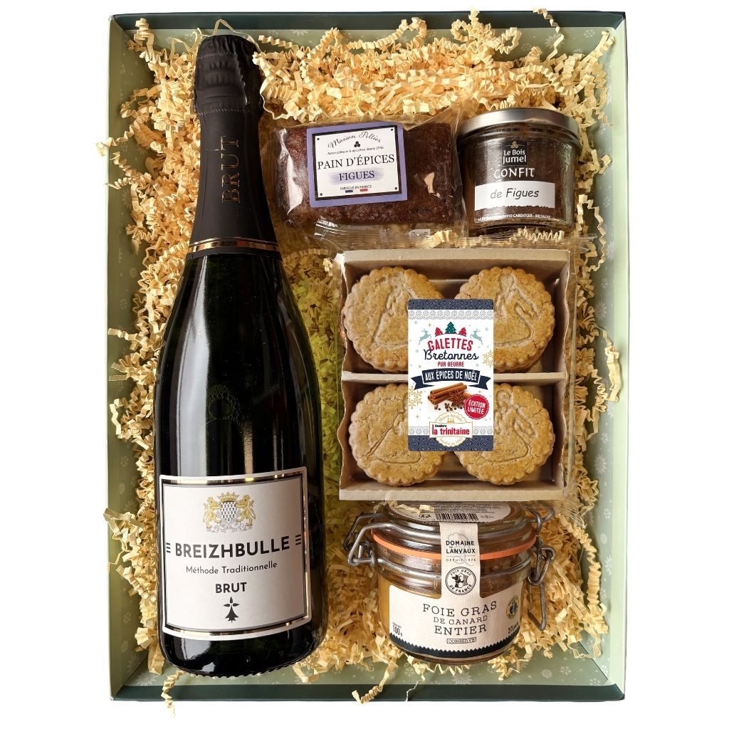 Panier gourmand de Noël – Foie gras et vin pétillant breton