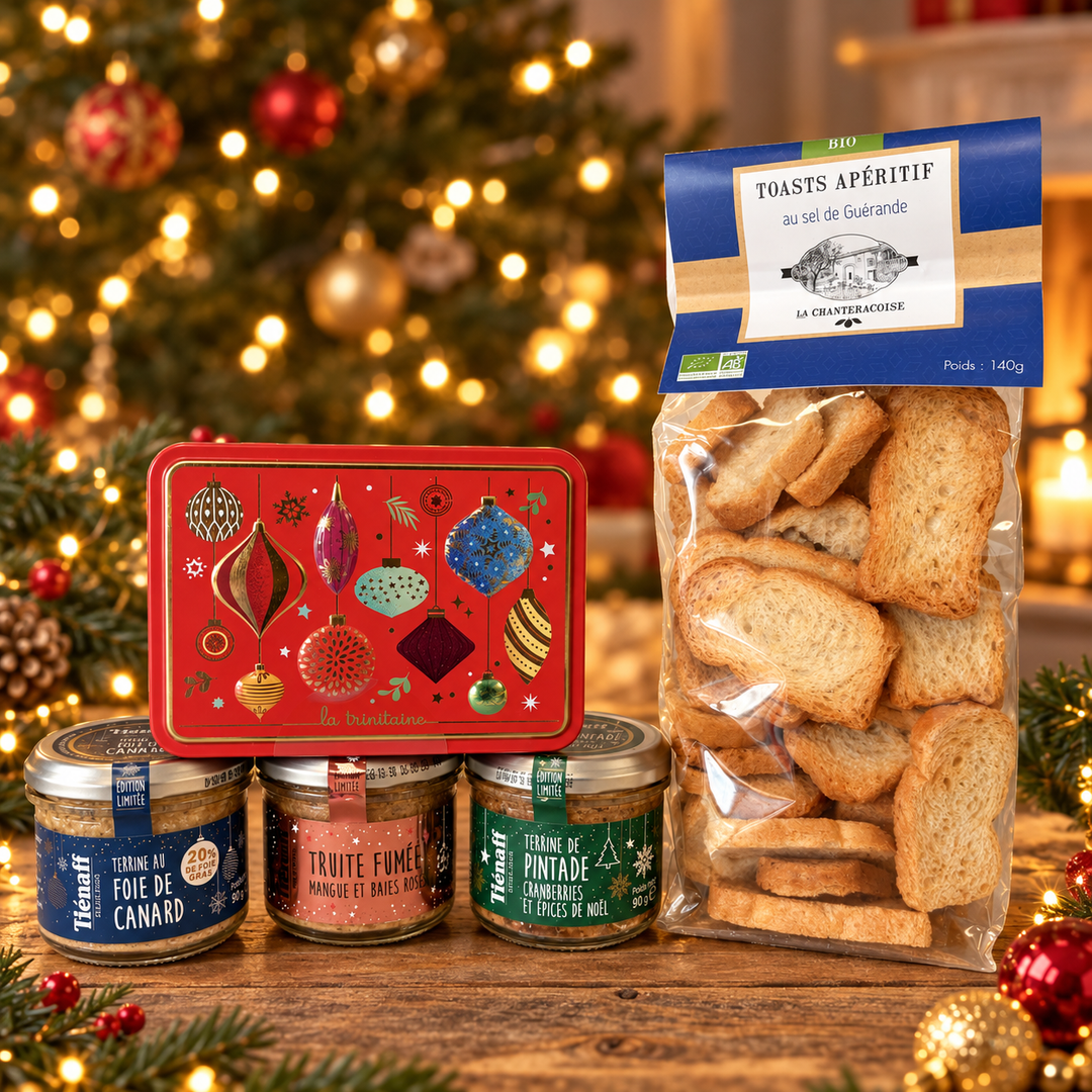 Panier garni de Noël – Terrines festives et toasts apéritifs