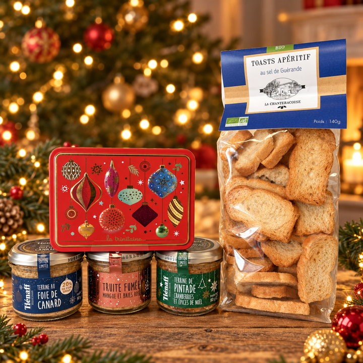 Panier garni de Noël – Terrines festives et toasts apéritifs