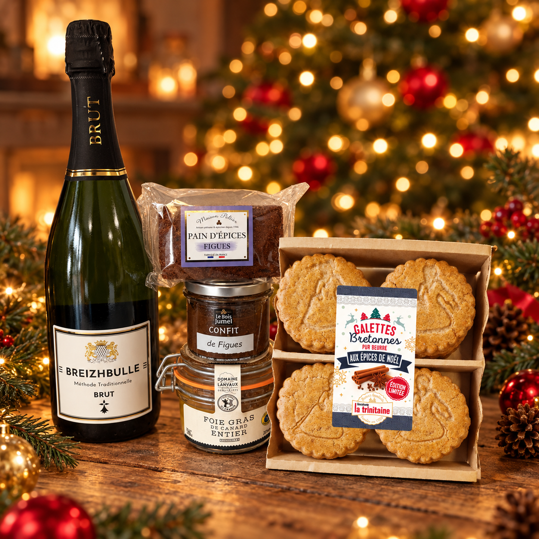 Panier gourmand de Noël – Foie gras et vin pétillant breton