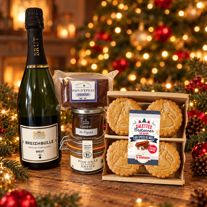 Panier gourmand de Noël – Foie gras et vin pétillant breton