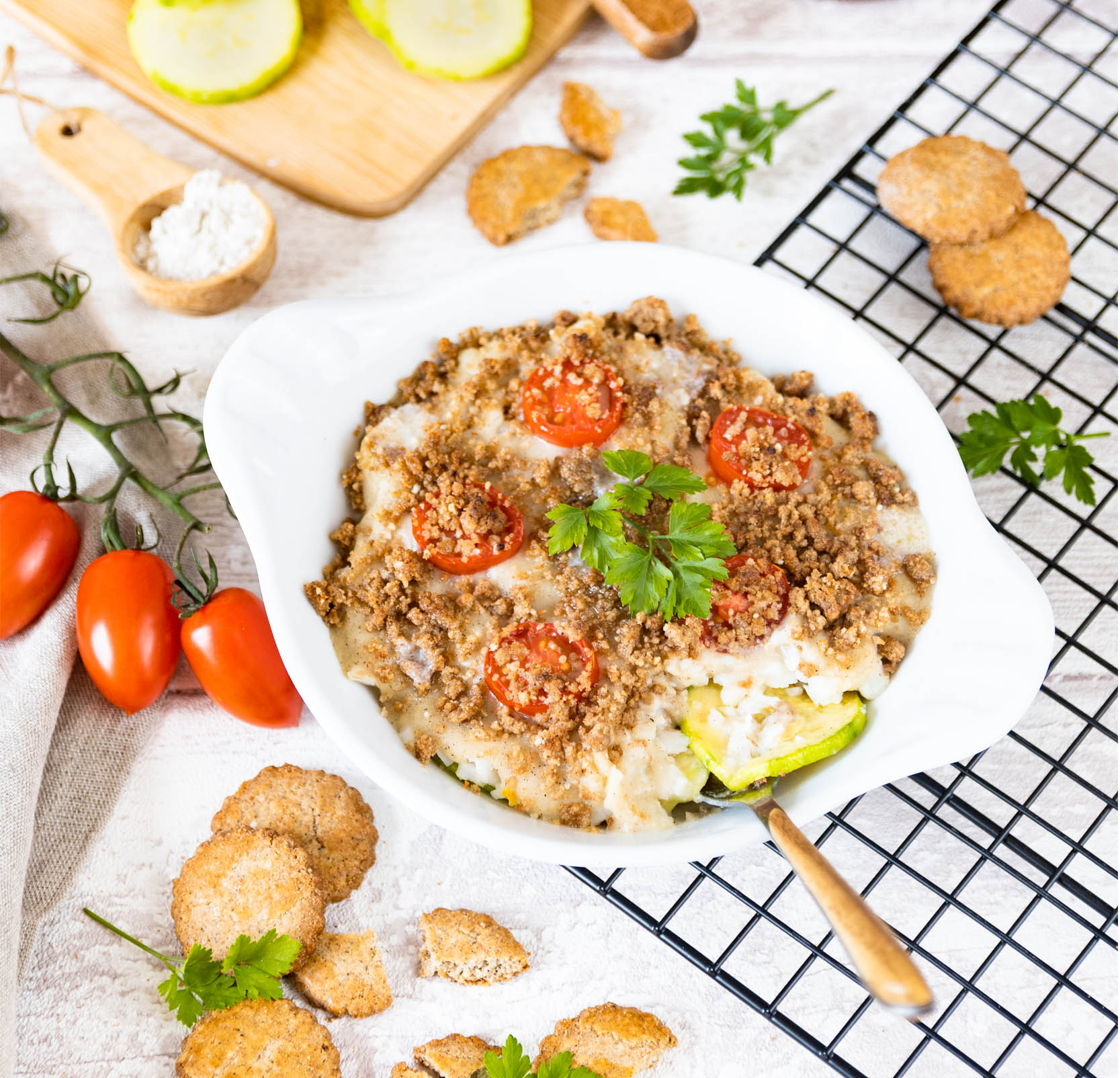 Gratin de poisson et son crumble de  mini galettes au sarrasin