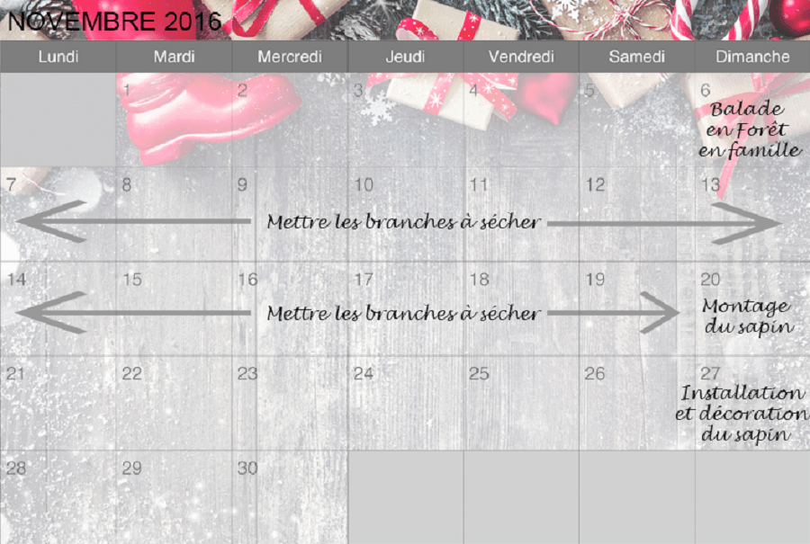 Calendrier pour réalisation sapin de Noël